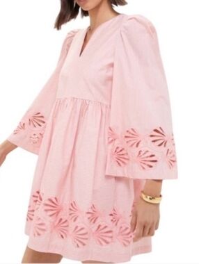 TUCKERNUCK IZZY PINK SALT STRIPE EYELET BABYDOLL DRESS
